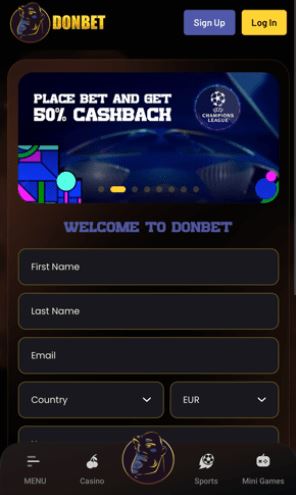 Register a new Donbet account and place bets to get 50% cashback on Champions League games
