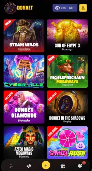 Play exclusive Donbet slots including Donbet Diamonds and Donbet in the Shadows in the app